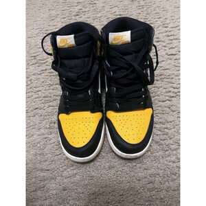 Nike Air Jordan 1 Mid Yellow Toe GS 6Y Black White 575441-711 Youth Shoes